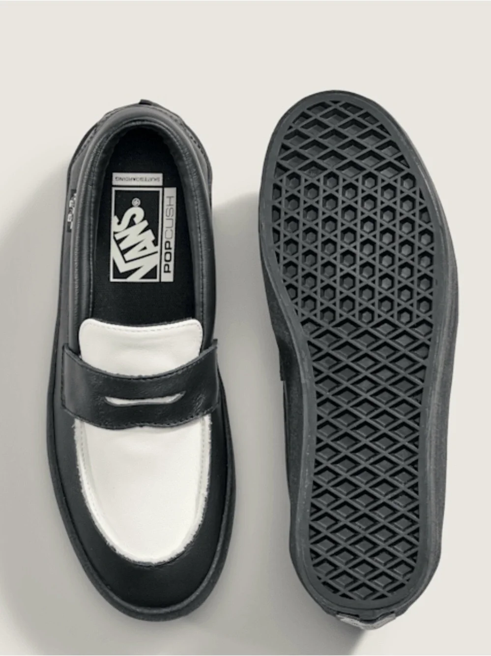 Vans Black and White Leather Penny Loafers